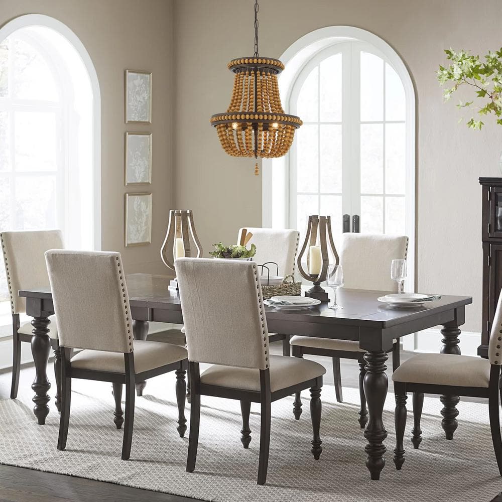 Oil Rubbed Bronze Beaded Empire Chandelier with Wooden Accents
