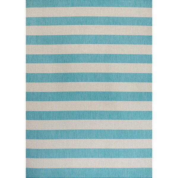 Negril 2-Tone Wide Stripe Aqua/Cream 5 ft. x 8 ft. Indoor/Outdoor Area Rug