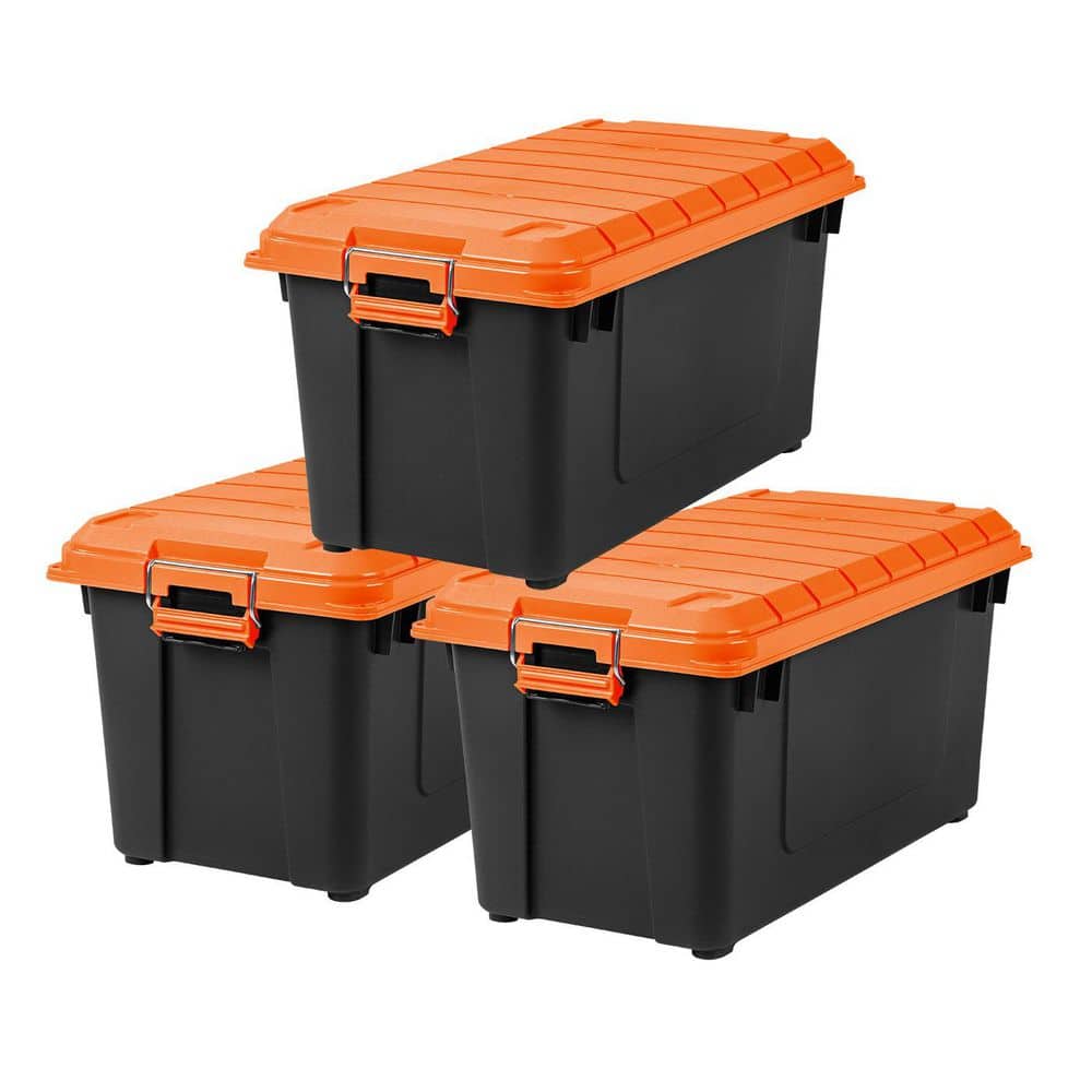 IRIS 21 gal. Heavy-Duty Stackable Storage Tote, Black with Orange