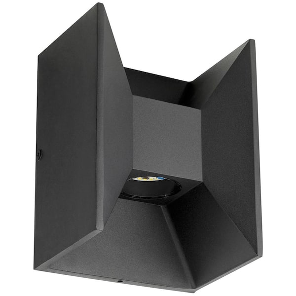 Sunlite 2-Light Matte Black Integrated LED Dimmable Up and Down Outdoor Decorative Cube Light Sconce