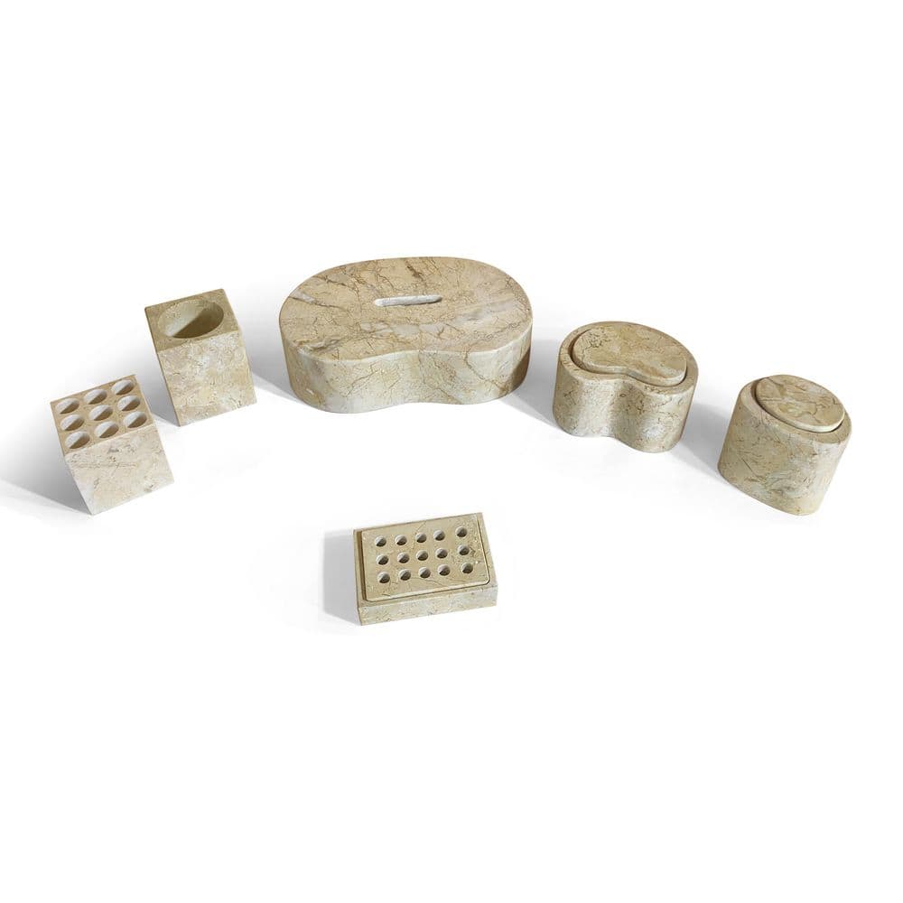 6-Piece Bathroom Vanity Set Luxury Natural Marble with Tissue Box, Soap Dish, Toothbrush Holder, Tumber in Gold price history on PriceWatchPro