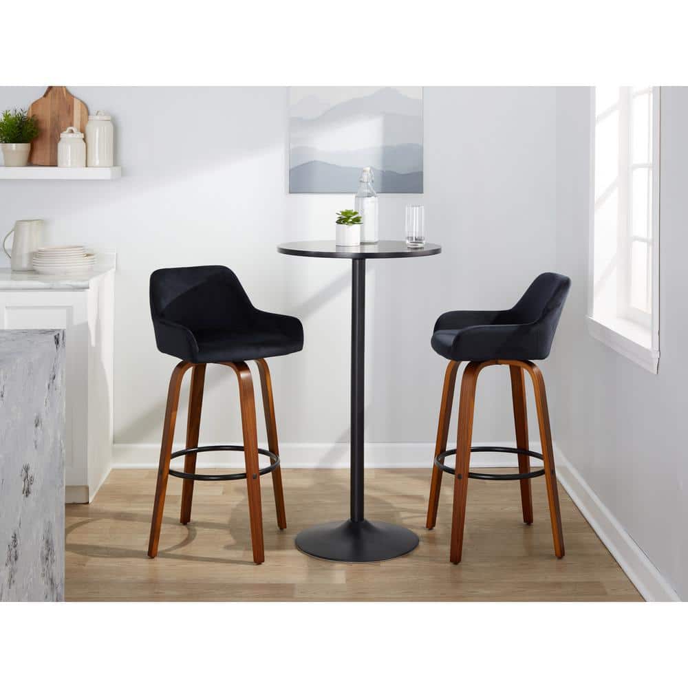 Daniella 29.25 in. Black Velvet, Walnut Wood and Black Metal Fixed-Height Bar Stool (Set of 2) price history on PriceWatchPro