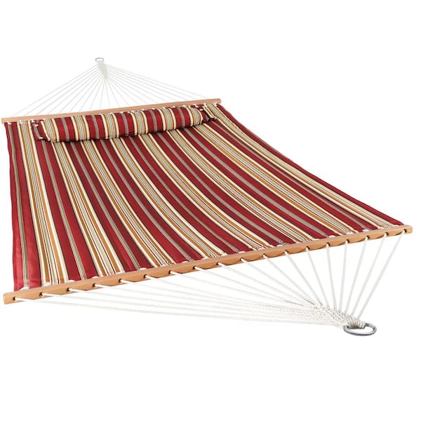 Sunnydaze 11-3/4 ft. Quilted Double Fabric 2-Person Hammock in Red Stripe