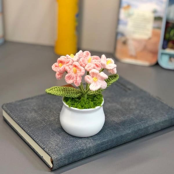 カーオーディオ flower Afoxsos 5.5 in. H Pink Gradient Myosotis Crochet Potted Flower for