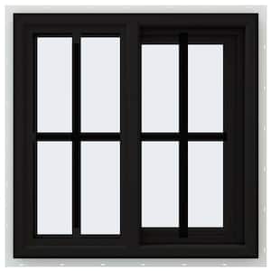 24 in. x 24 in. V-4500 Series Black FiniShield Vinyl Right-Handed Sliding Window with Colonial Grids/Grilles