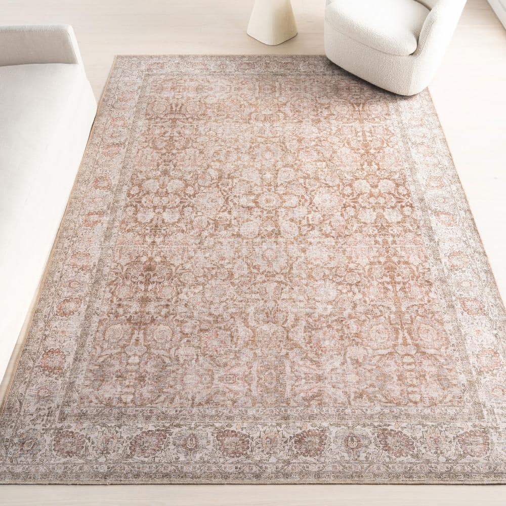 Glenette Rust Rectangular Synthetic Vintage Medallion Area Rug, 5' x 8'