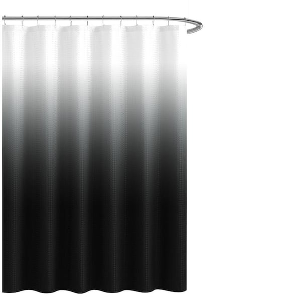 CREATIVE HOME IDEAS Ombre 70 in. x 72 in. Black Texture Printed Microfiber Shower Curtain Set with Beaded Rings