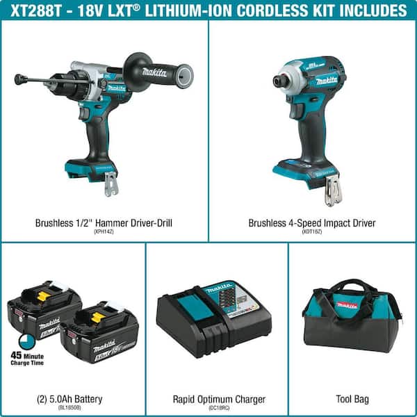 Makita 18V LXT 12 Piece Monster Tool Kit with 4 x 5.0Ah Batteries Charger &  Bag 