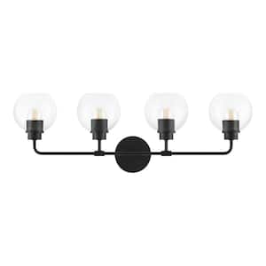 Vista Heights 28 in. 4-Light Matte Black Vanity Light with Clear Glass Shade