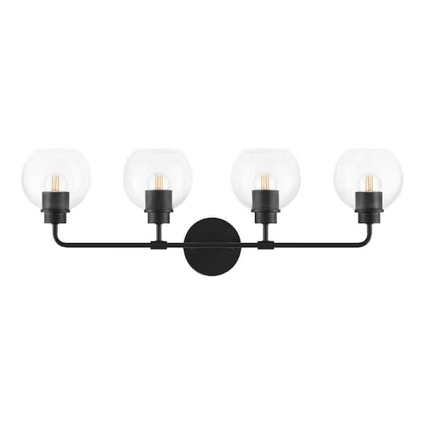 Hampton Bay Vista Heights 28 in. 4-Light Matte Black Vanity Light with Clear Glass Shade