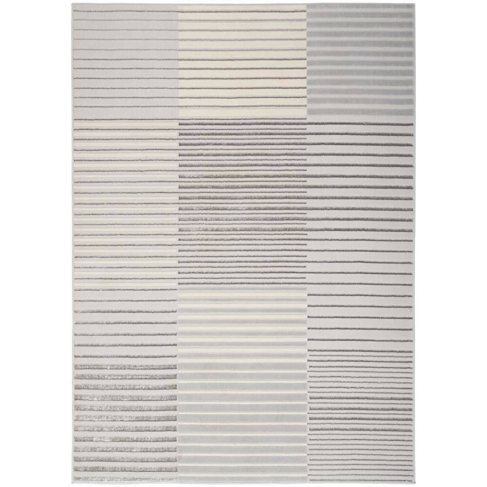 Silver Grey Striped 5' x 7' Synthetic Area Rug