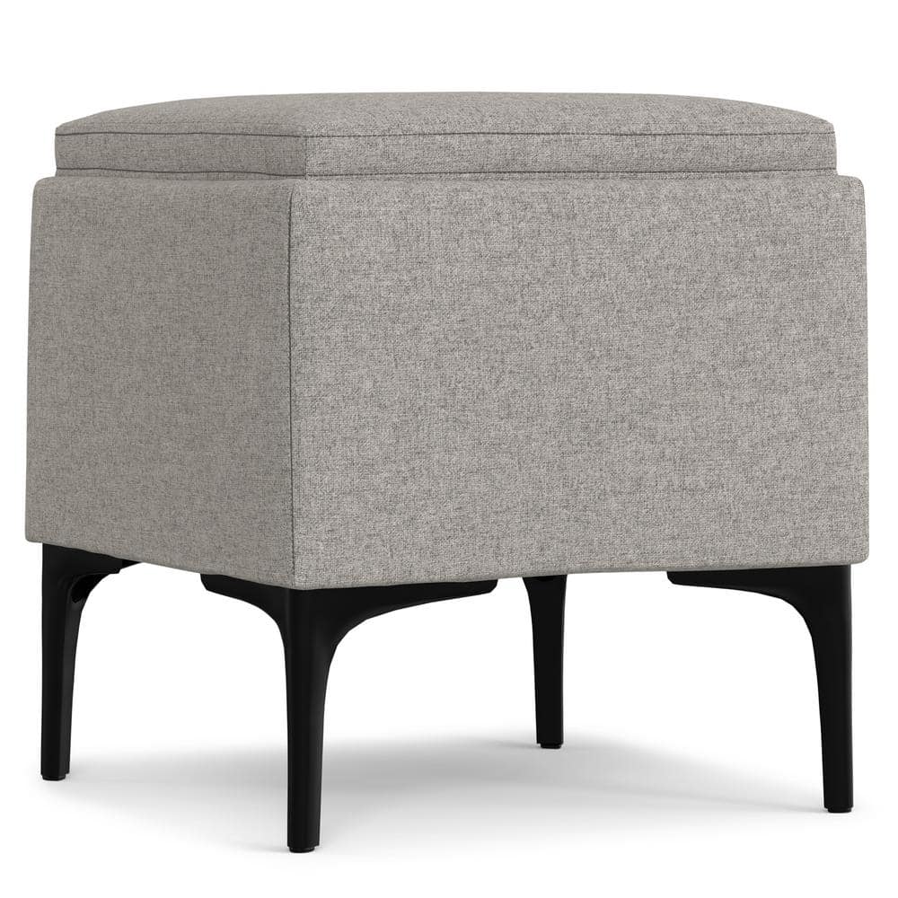Cloud Grey Polyester Linen Storage Ottoman with Tray