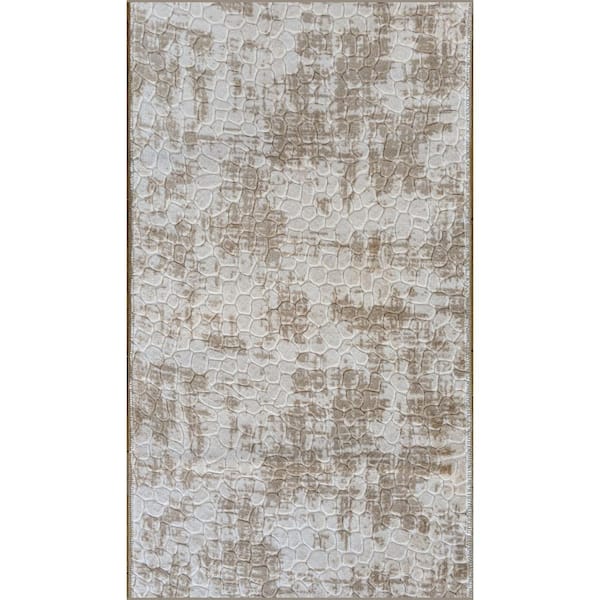 MSRUGS Newruz Collection Beige Brown 26 in. x 45 in. Polypropylene Bath Rug