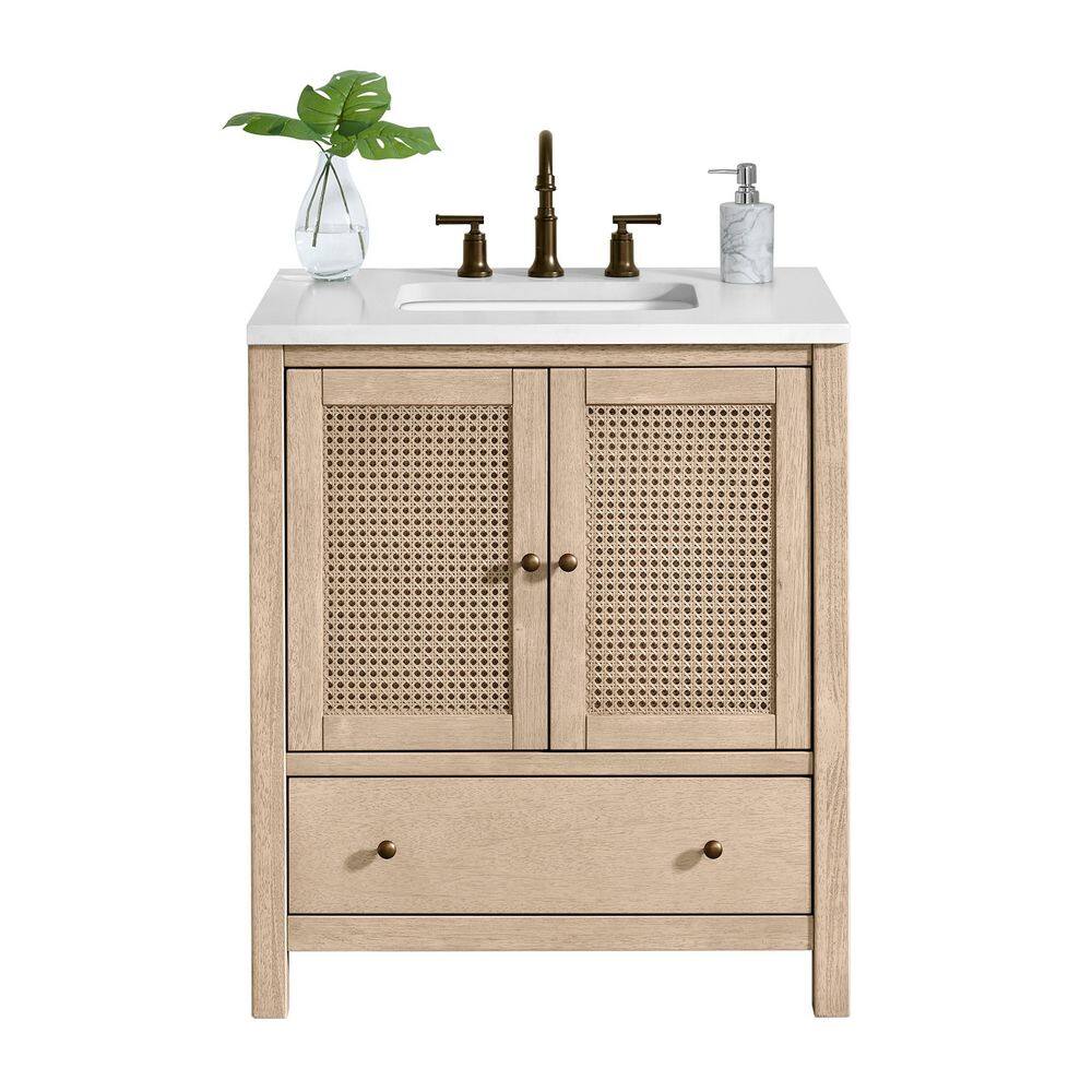 Natural Rubber Wood Freestanding Bathroom Vanity with Rattan Doors