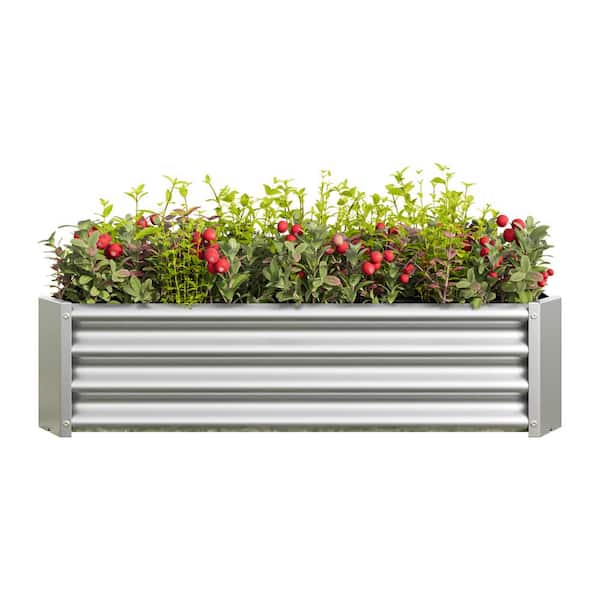 Unbranded 47 in. L x 24 in. W x 12 in. H Silver Metal Rectangle Raised Vegetable Flowers Plants Planter with Open Bottom Design