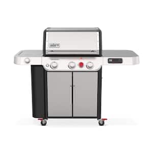 Genesis Smart SX-335 3-Burner Propane Gas Grill in Stainless Steel with Side Burner