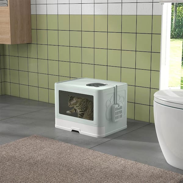 ITOPFOX Enclosed Cat Litter Box with Front Entry, Top Exit, Cat