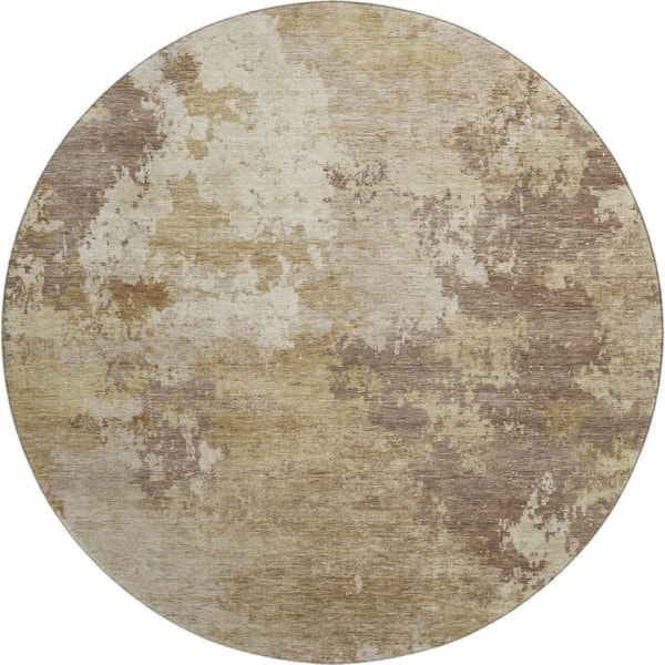 Mayfield Premium Machine Washable Abstract AMF2367 Wheat 8 ft. x 8 ft. Round Rug
