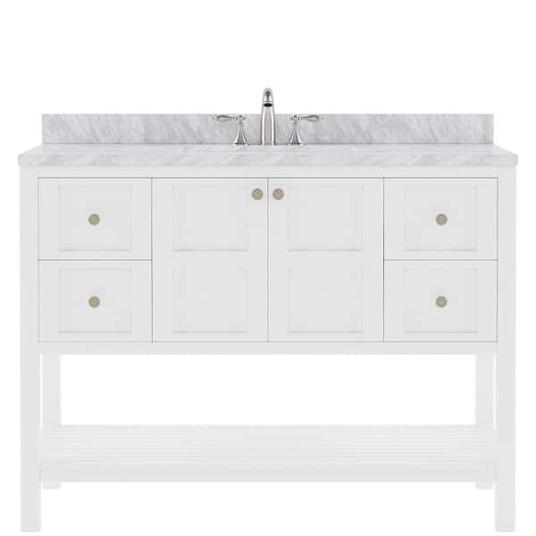 Virtu USA Winterfell 48 in. W x 22 in. D x 36 in. H Single Sink Bath Vanity in White with Marble Top