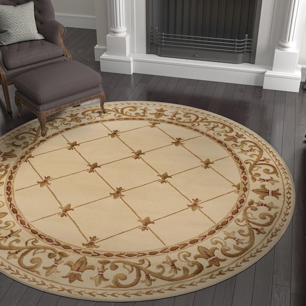 Sensation Border Ivory 8 ft. Round Indoor Area Rug
