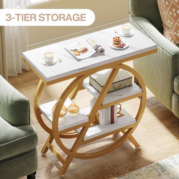 Lamerge 3-Piece Coffee Table Set - Gold Metal Frame & White Faux Marble Top, Includes Coffee Table, Console Table & End Table For Living Room