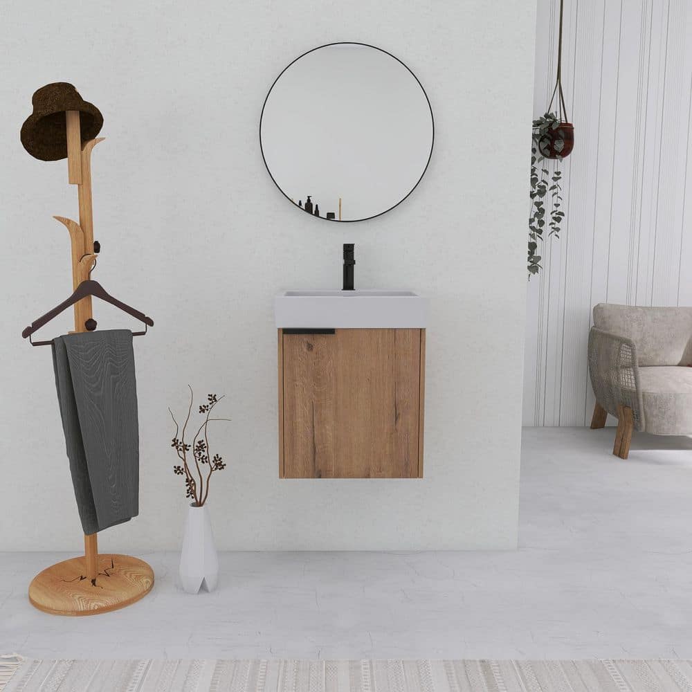 19 in. W x 15 in. D x 23 in. H Bathroom Vanity in Brown with Glossy White C