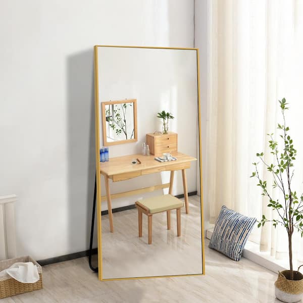 GOGEXX 22 in. W x 65 in. H Rectangle Gold Alloy Framed Full Length Wall-Mounted Standing Mirror
