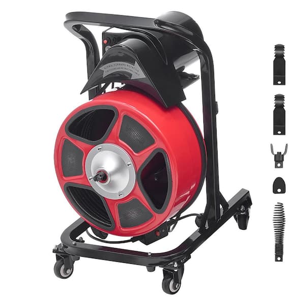 Drain Cleaner Machine 50 FT. x 1/2 In., with Air-activated Foot, Switch Manual Feed Sewer Snake Auger on Wheels