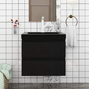 23.7 in. W x 18.9 in. D x 21.7 in. H Single Sink Wall Mounted Bath Vanity in Matte Black with Black Cultured Marble Top