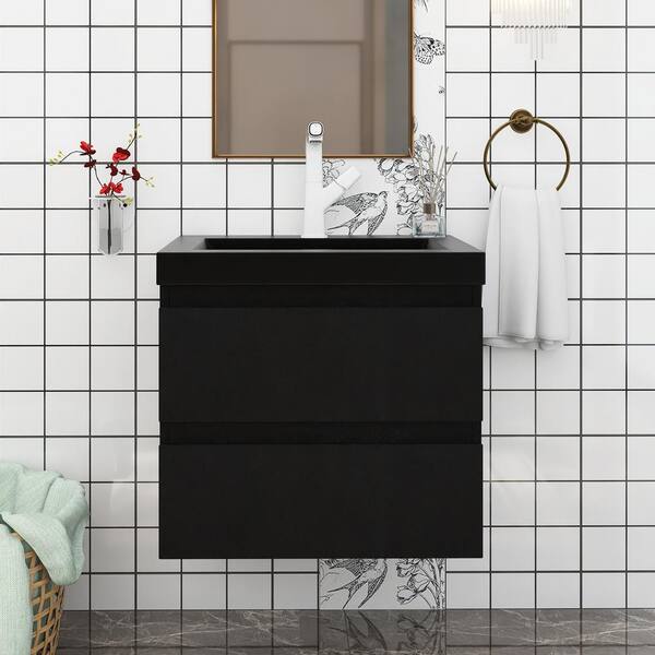 Staykiwi 23.7 in. W x 18.9 in. D x 21.7 in. H Single Sink Wall Mounted Bath Vanity in Matte Black with Black Cultured Marble Top