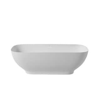 63 in. x 30 in. Solid Surface Freestanding Soaking Bathtub in Matte White with Center Drain and Abrasive Pads