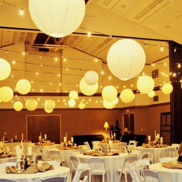 48 LED White Balloon Paper Lantern Light Wedding Christmas Floral Decoration 