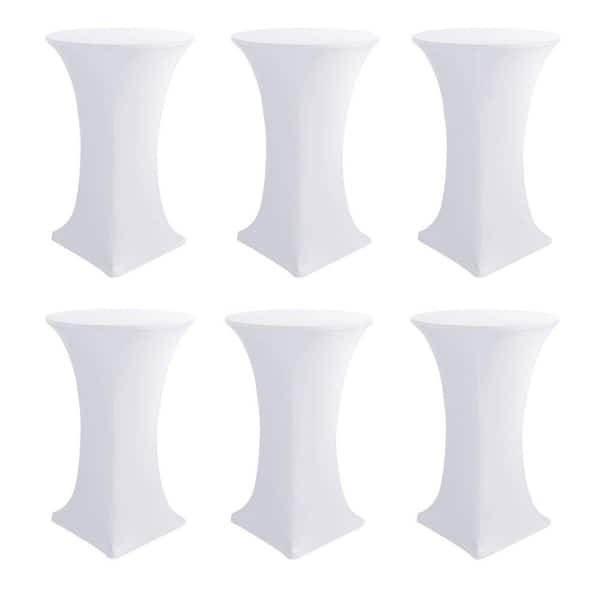 32 in. W x 43 in. L White Stretch Solid Polyester Round High Top Table Cloths Cocktail Table Covers (Set of 6)