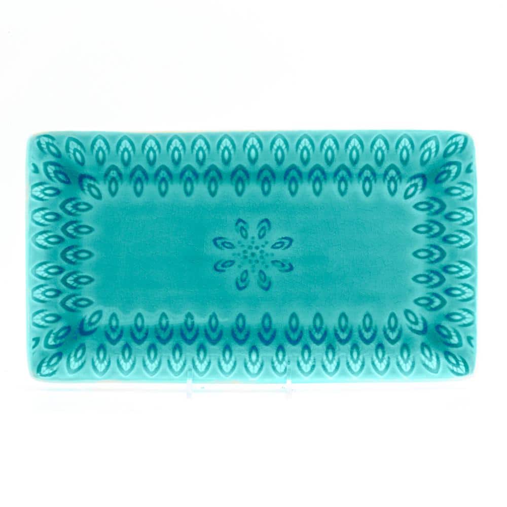 Lagoon Blue Ceramic Rectangular Platter with Reactive Glaze