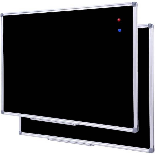 2 Pack Large 48 in. x 36 in. Magnetic Chalkboard Wall Mounted Board with Aluminium Frame Marker Tray Black Versatile Use