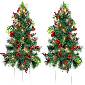 30 in. LED Christmas Tree Path Lights with Berries Pine Cones and Ornaments (Set of 2)