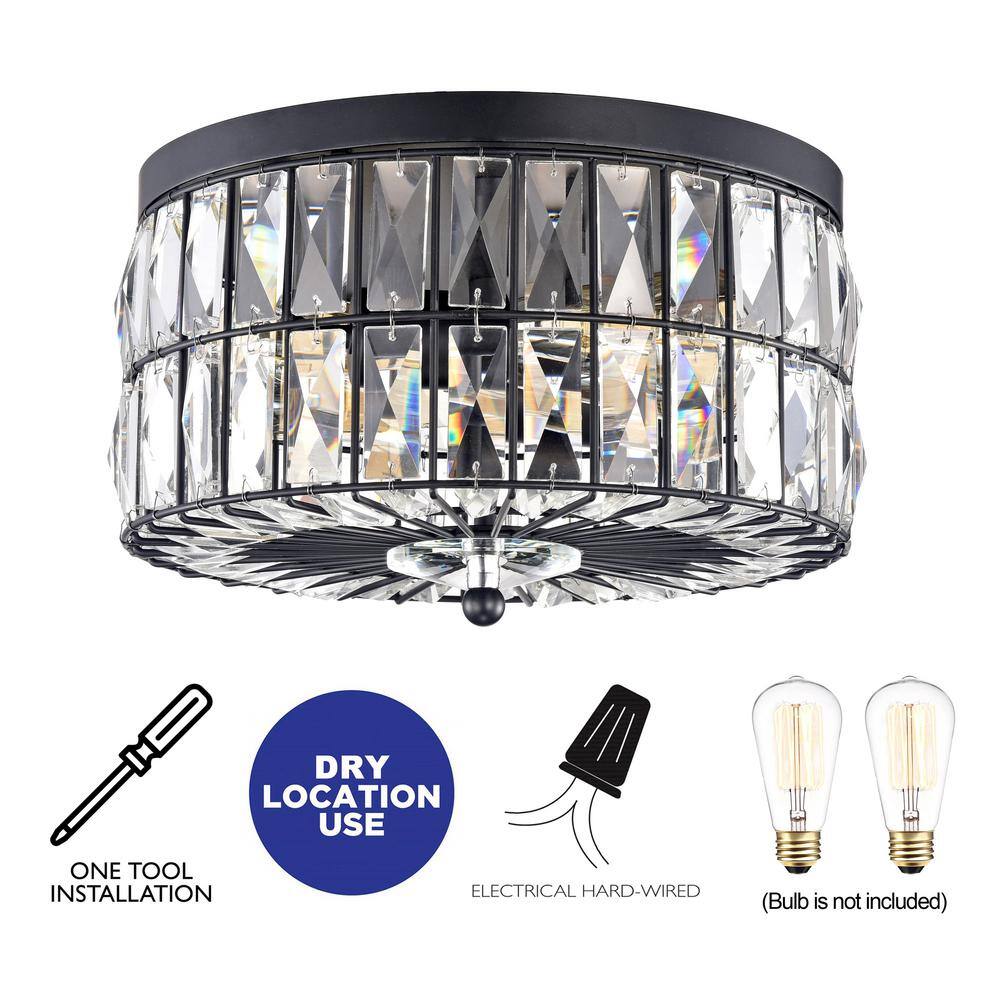 Matte Black Crystal Drum Flush Mount Ceiling Light