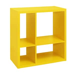 SignatureHome Height 30 in. Tall Yellow Finish Wood 4-Cube Shelf Standard Bookcase with Back Panel Open. (28Lx14Wx30H)
