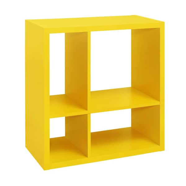 Signature Home SignatureHome Height 30 in. Tall Yellow Finish Wood 4-Cube Shelf Standard Bookcase with Back Panel Open. (28Lx14Wx30H)