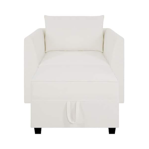 HOMESTOCK 56.1 in Modern Straight Arm Accent Chair with Ottoman Chaise for Living Room for Sectional Sofa - White Down Linen
