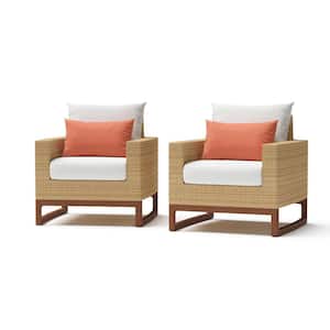Mili Cushioned Wicker Outdoor Lounge Chair with Sunbrella Cast Coral Cushion (2-Pack)