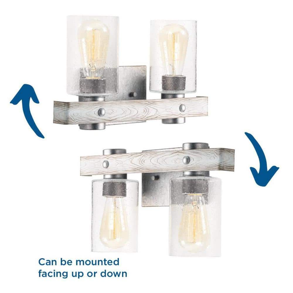Galvanized Nickel 2-Light Bath Vanity with Clear Glass Shades