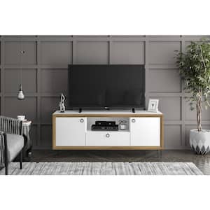 Oslo 59 in. White and Light Brown TV Stand with Drawer Fits TVs up to 65 in.