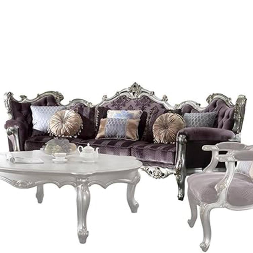 Picardy Antique Platinum Velvet Sofa with 8 Pillows