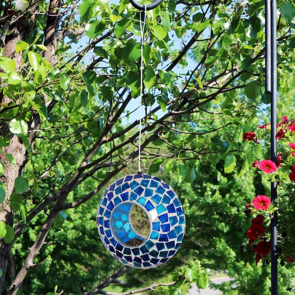 Sunnydaze 6 in. Blue Mosaic Fly-Through Hanging Outdoor Bird