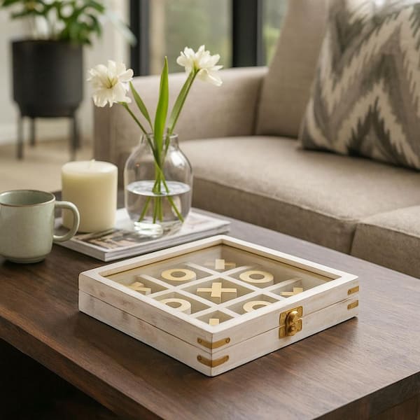 Liv & Skye White 8 in. x 8 in. Wood Tic Tac Toe Game Set with