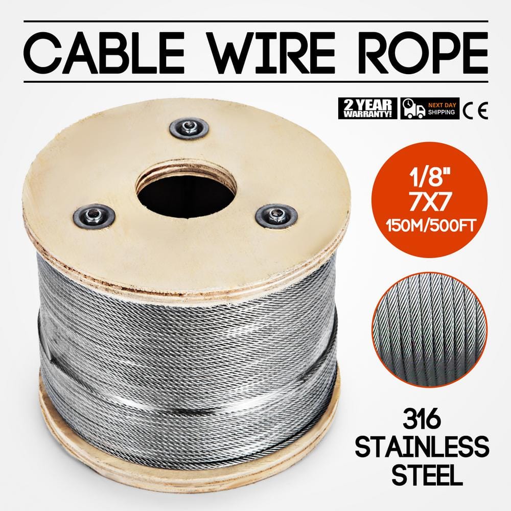 500 ft. x 1/8 in. Cable Railing Kit 1700 lbs. Loading T316 Stainless Steel Wire Rope with 7x7 Strands for Deck Stair