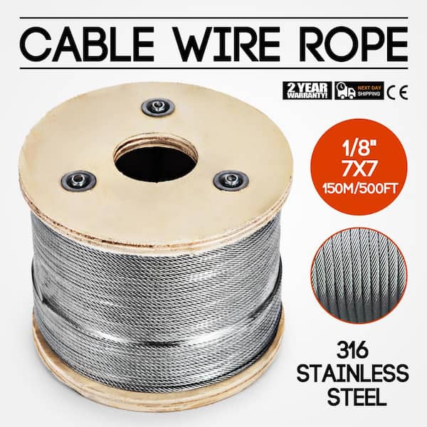 VEVOR 500 ft. x 1/8 in. Cable Railing Kit 1700 lbs. Loading T316 Stainless Steel Wire Rope with 7x7 Strands for Deck Stair