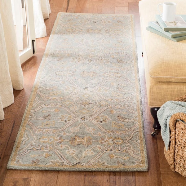 Blossom 2 ft. x 12 ft. Slate/Beige Antique Border Floral Runner Rug