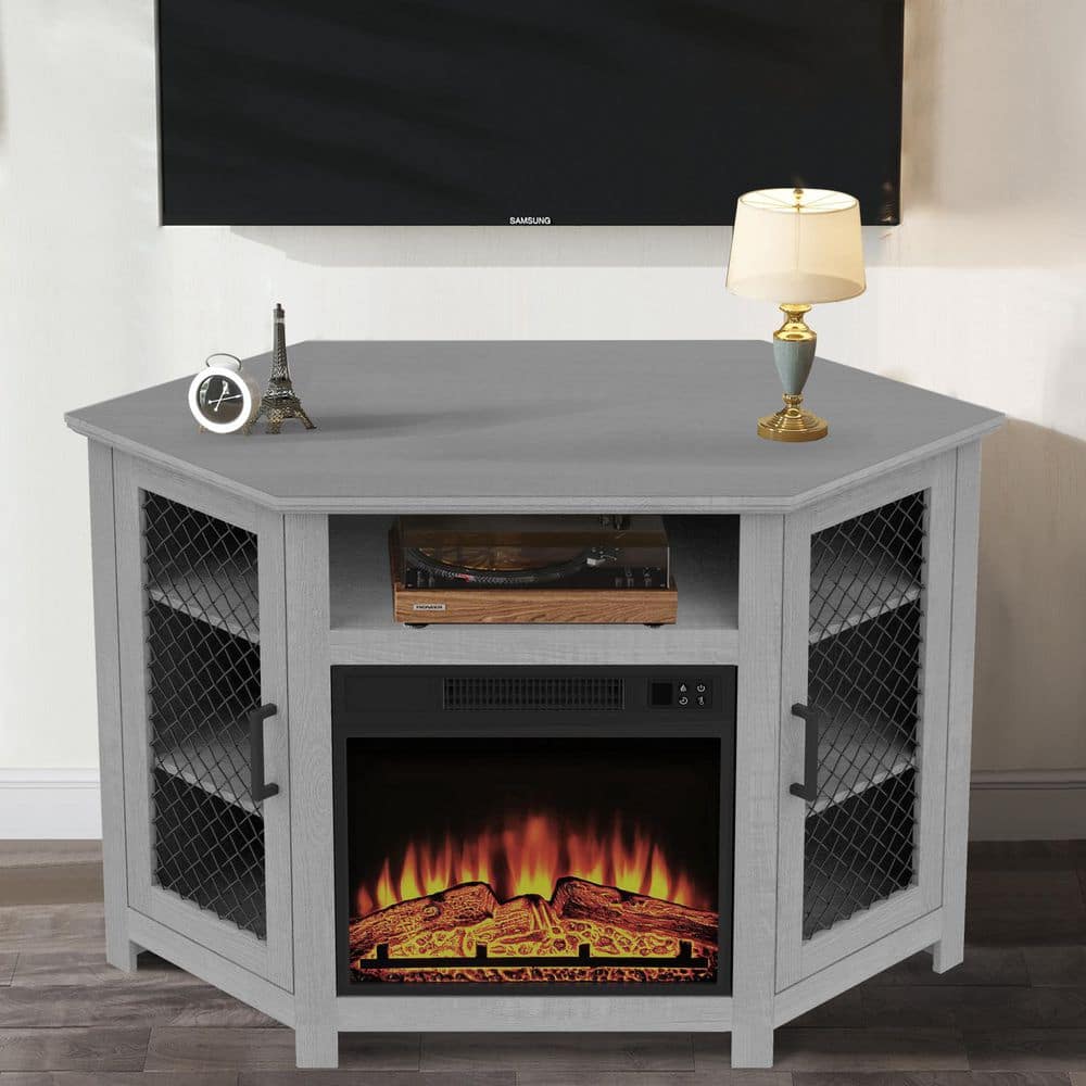 44.8 in. W Corner Fireplace TV Stand Media Console with 18 in. Electric Heater and Remote Control in Gray price history on PriceWatchPro
